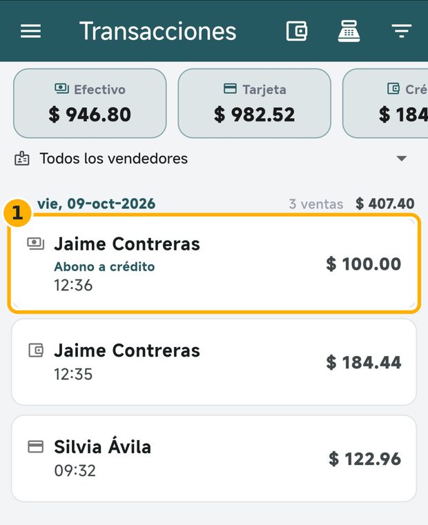 Paso 7: Consulta el abono en Transacciones