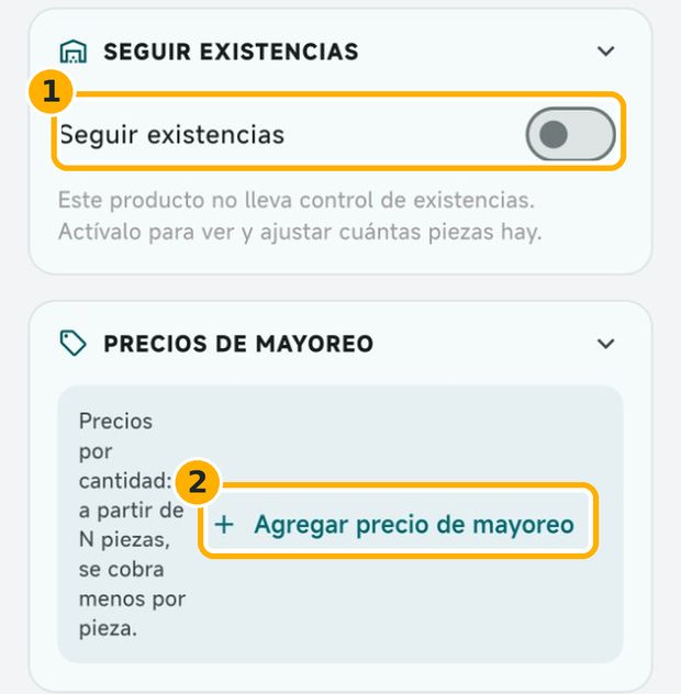 Paso 6: Existencias y mayoreo (opcional)