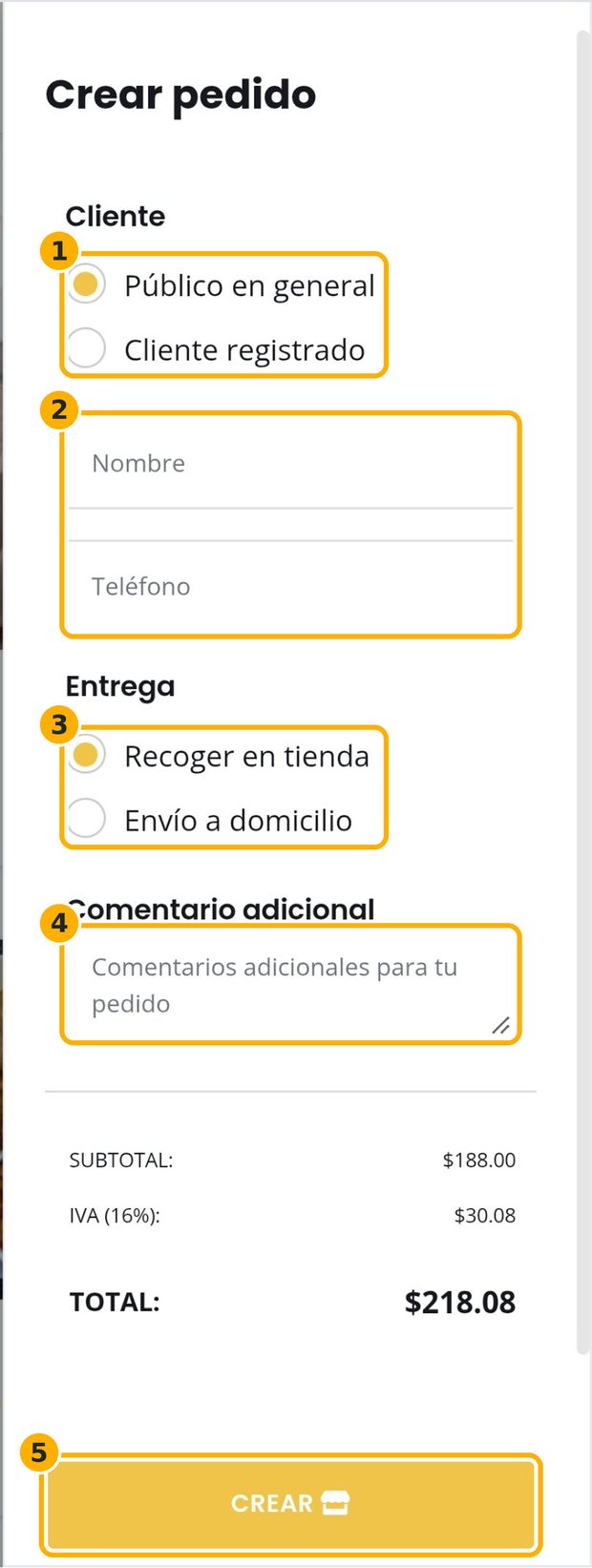 Paso 2: El cliente llena sus datos
