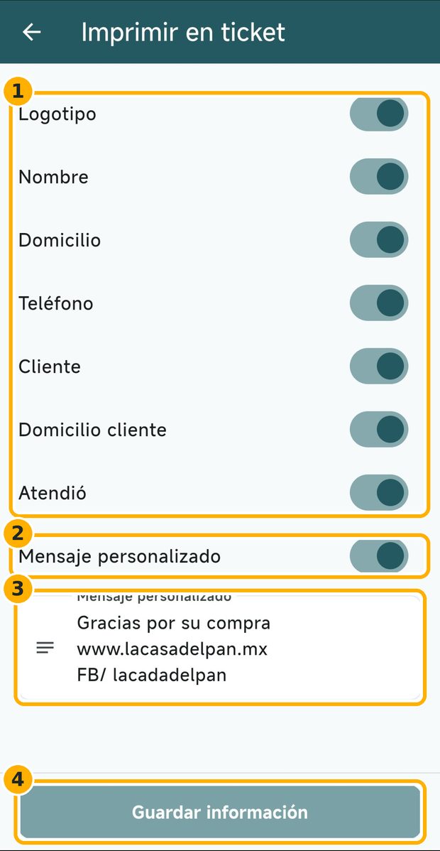 Paso 4: Elige qué aparece en el ticket