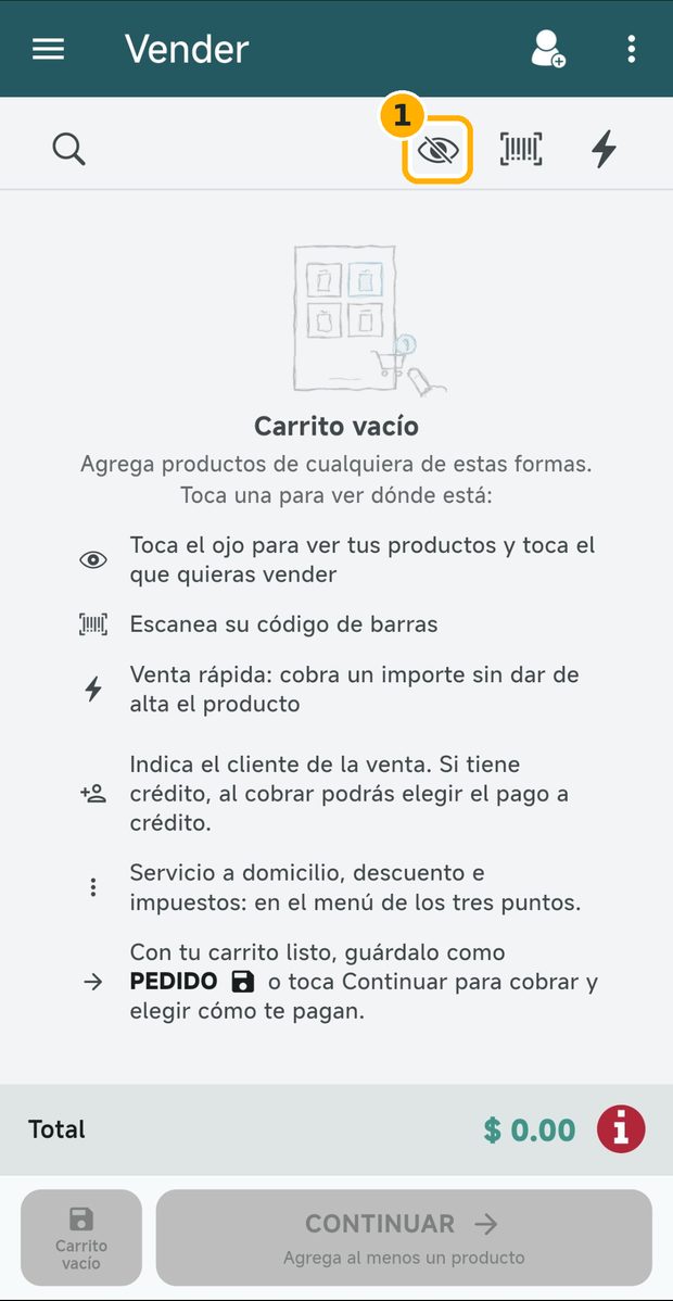 Paso 1: Abre la pantalla Vender