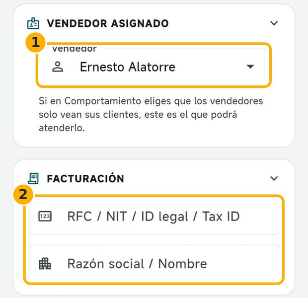 Paso 4: Asigna vendedor y datos de facturación (opcional)