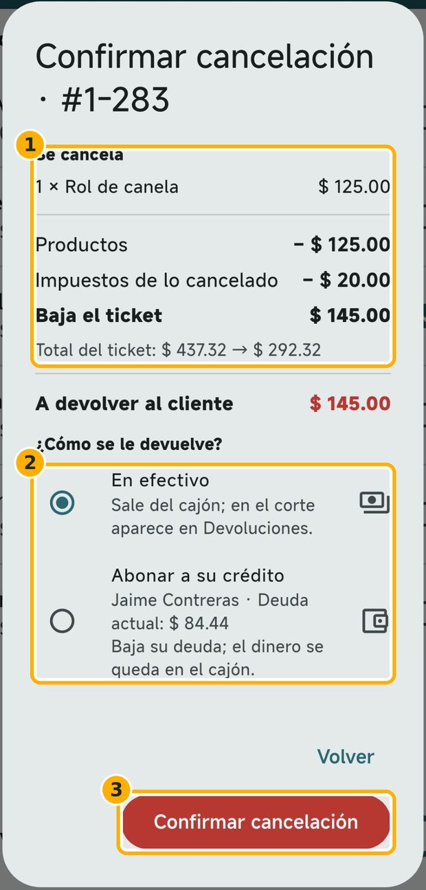 Paso 4: Confirma y elige cómo devolver el dinero